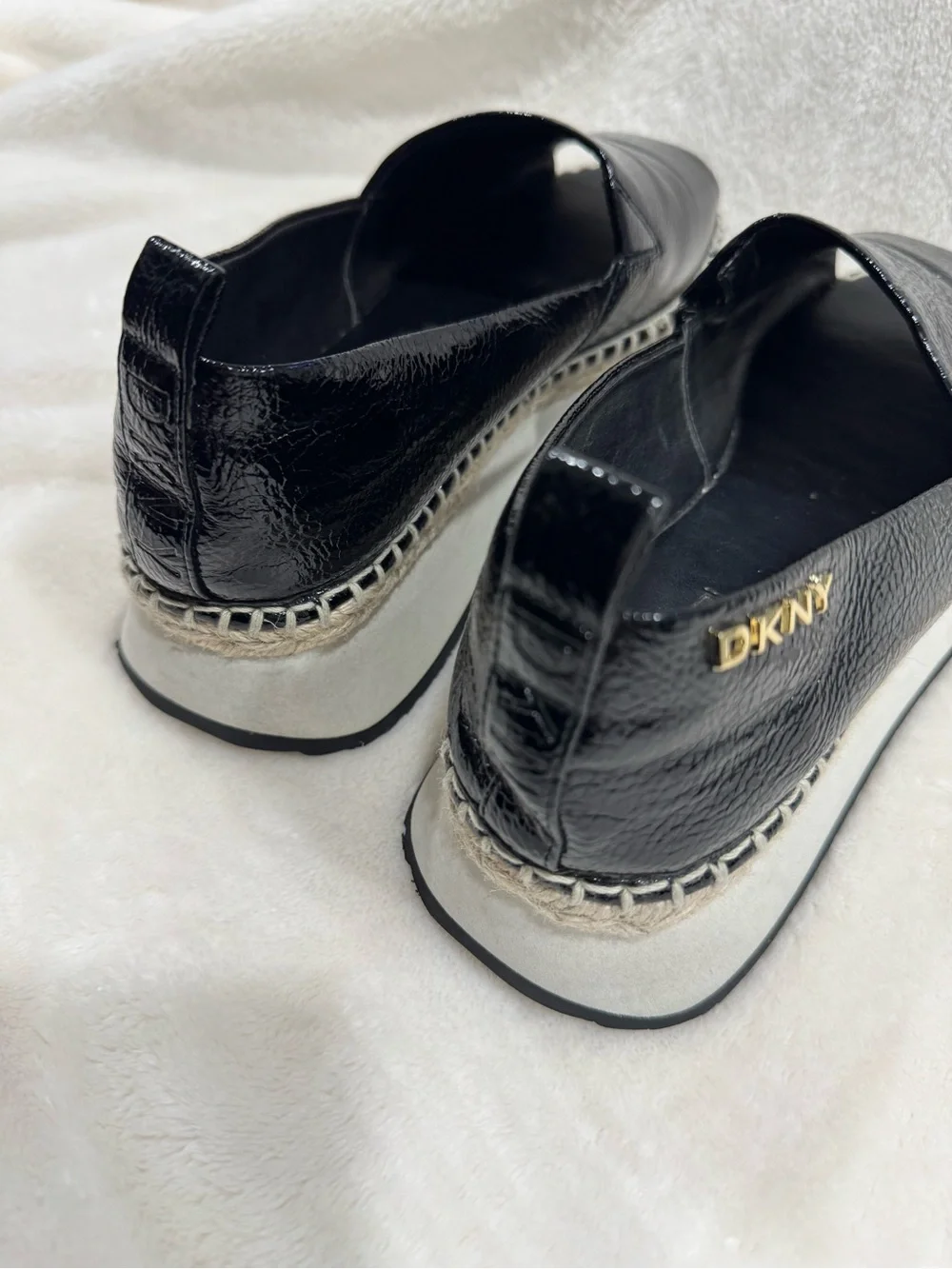 DKNY Black Patent Leather Platform Espadrilles